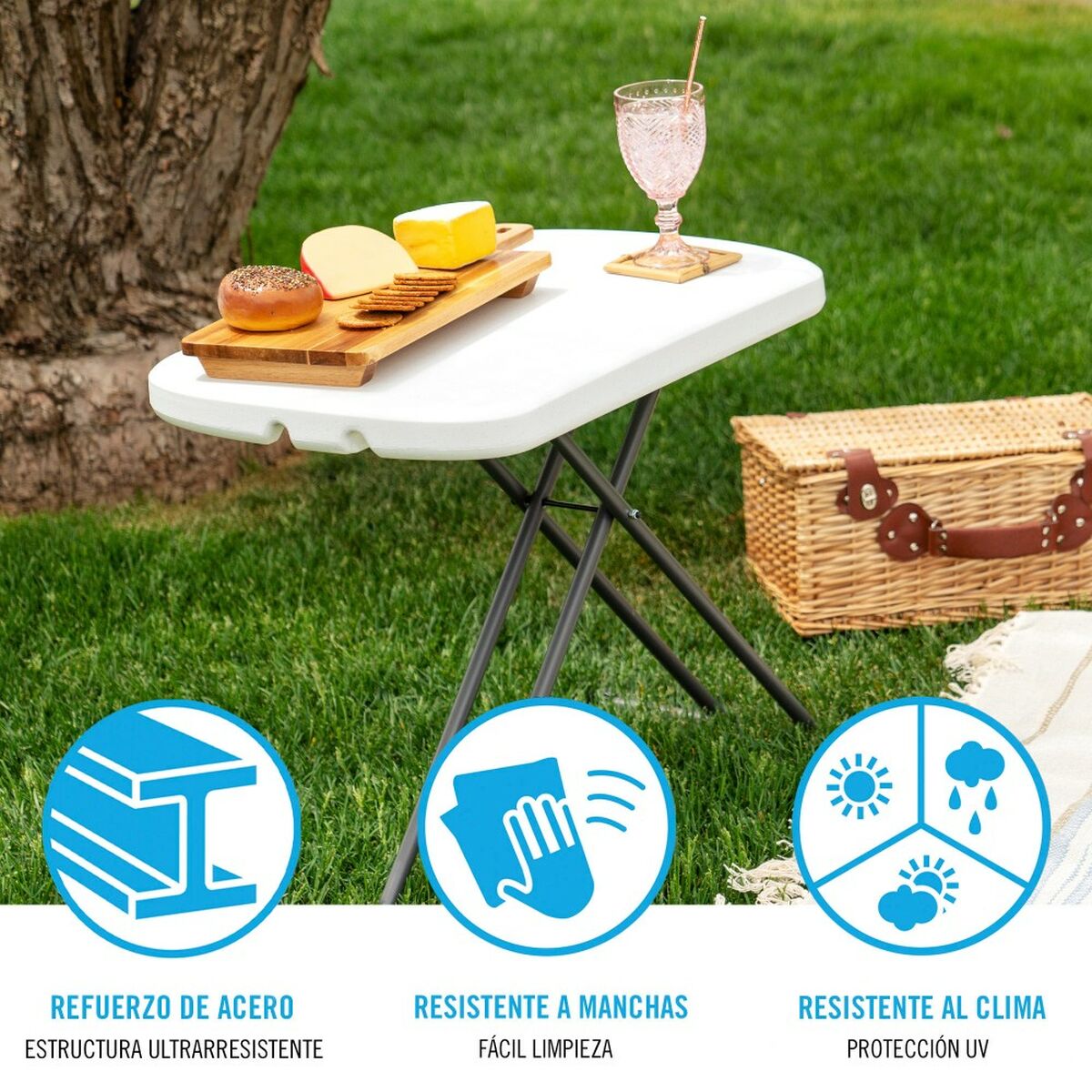 Tavolo da picnic Lifetime Bianco Acciaio HDPE 66 x 71 x 46 cm - Immagine 4