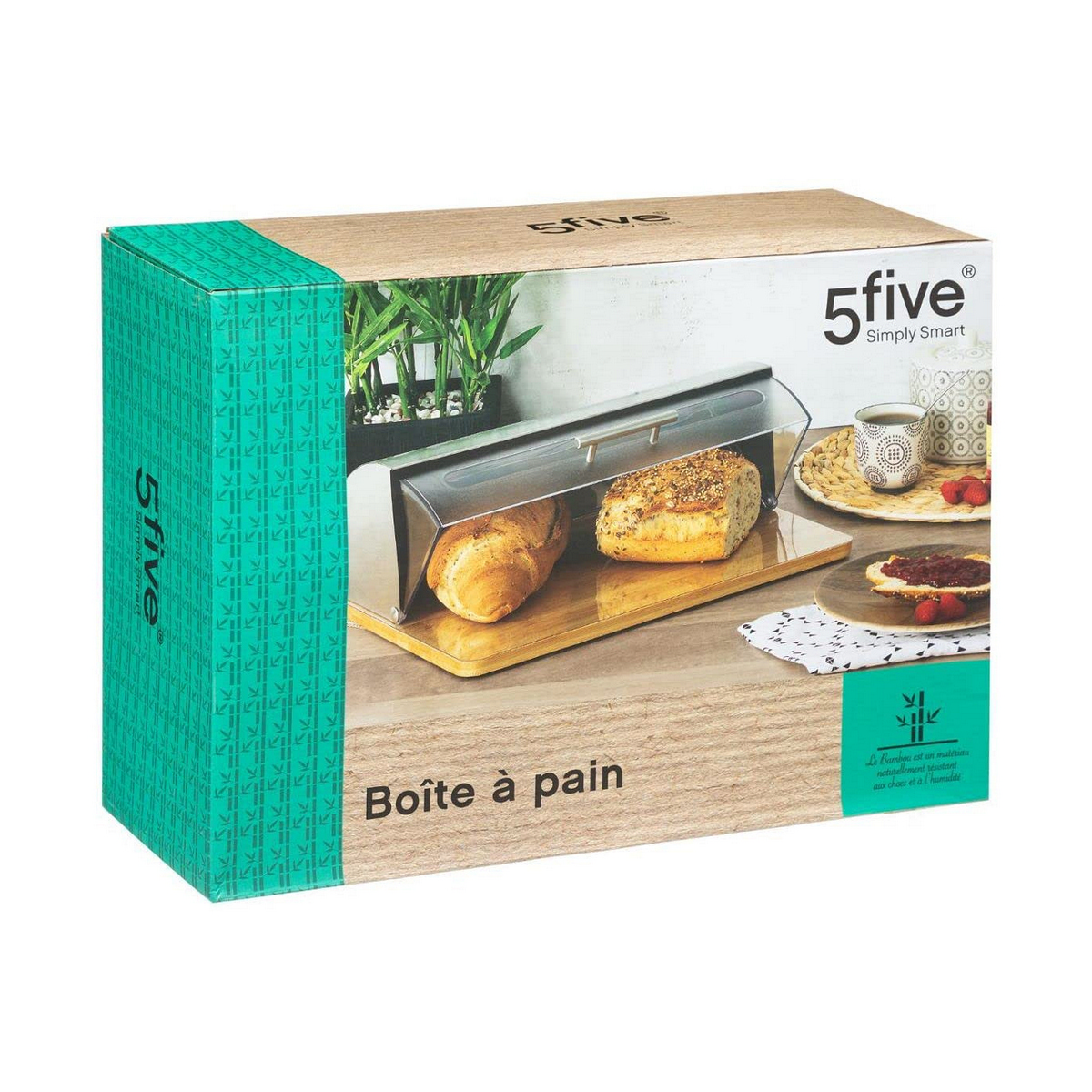 Portapane 5five Simply Smart Bambou cuisine Argentato Cromato 39 x 26,5 x 15,5 cm Legno - Immagine 2