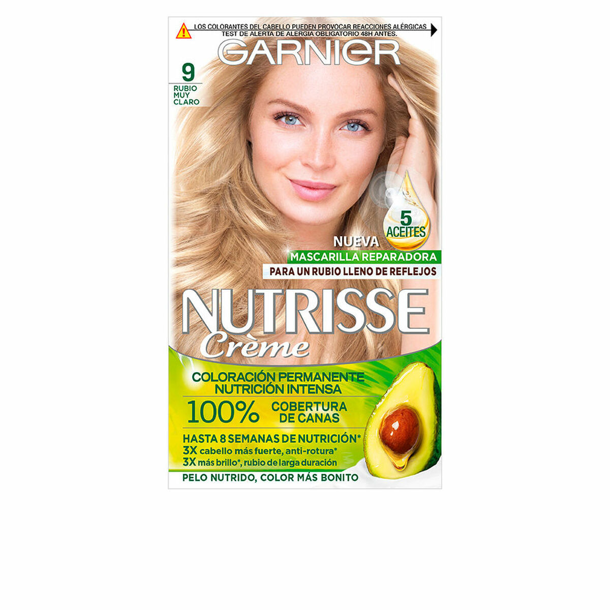Tintura Permanente in Crema Garnier Nutrisse Nº 9-Rubio Muy Claro Nº 90-Blond Pepite (3 Unità)