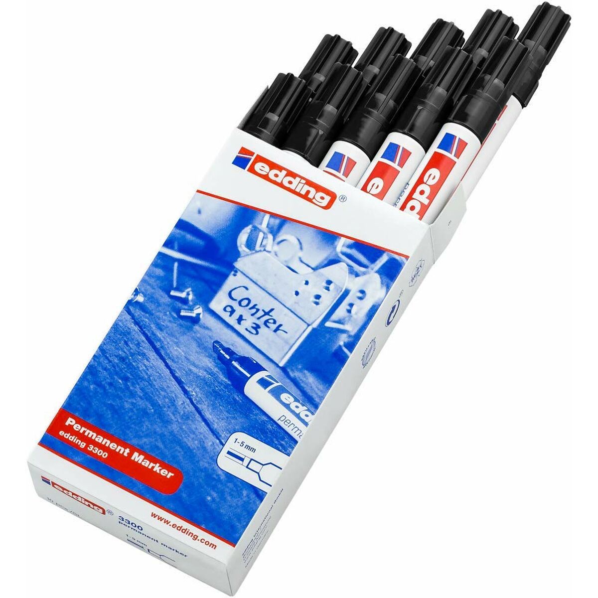 Marcatore permanente Edding 3300 Nero (10 Unità) - Immagine 4