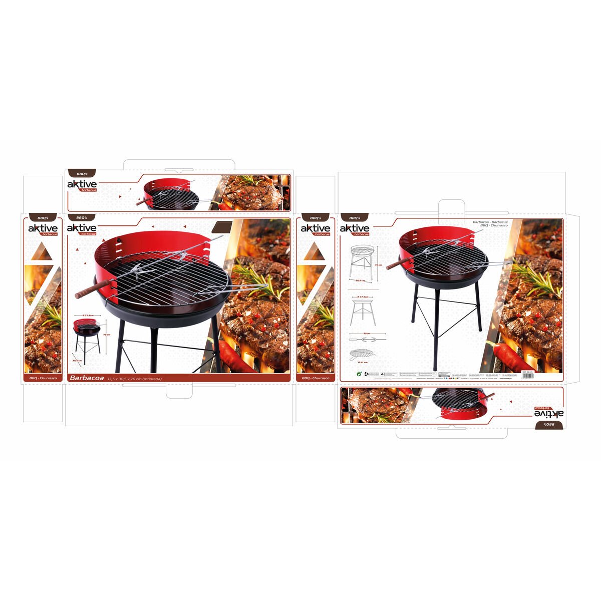 Barbecue Portatile Aktive Legno Ferro 37,5 x 70 x 38,5 cm (4 Unità) Rosso - Immagine 6