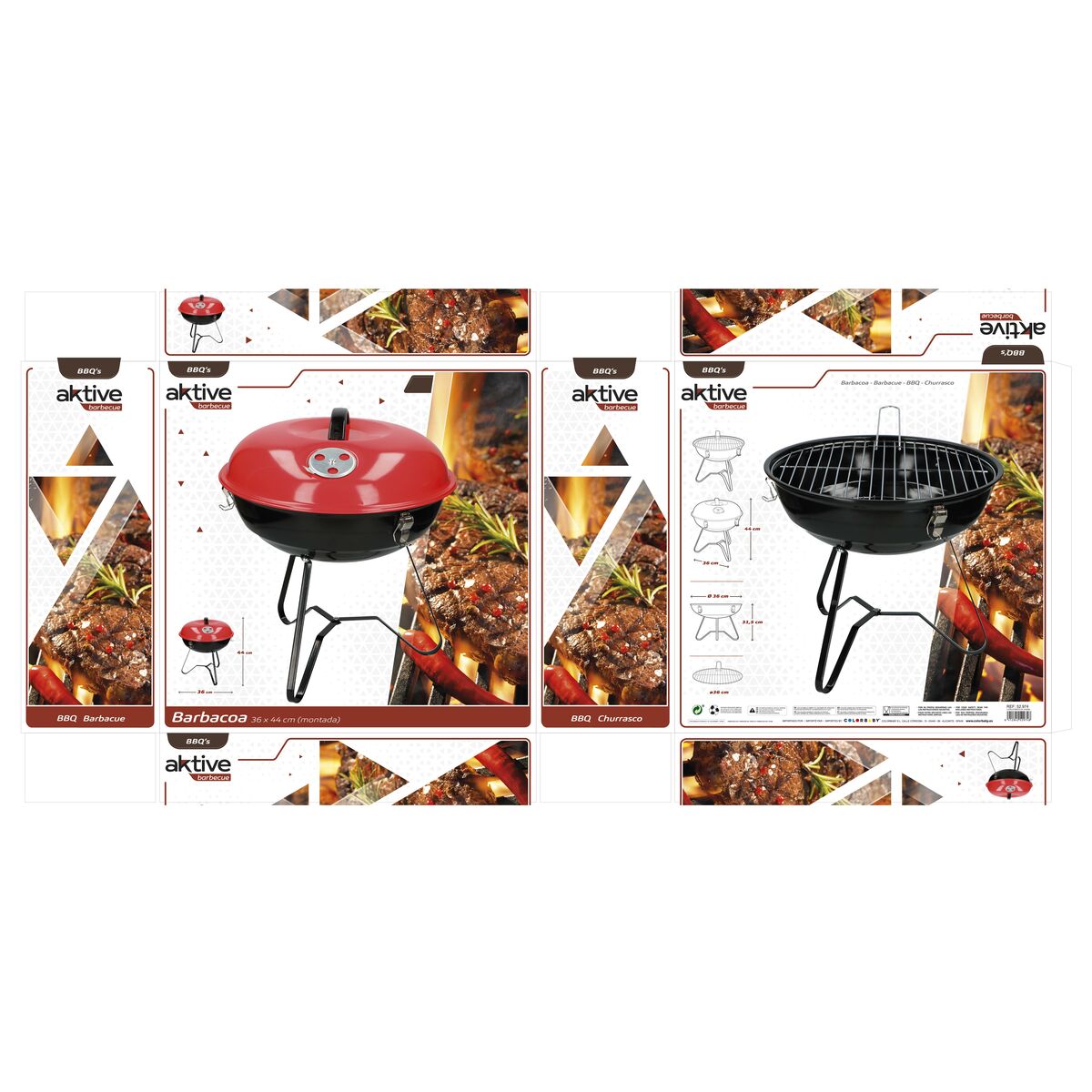 Barbecue Portatile Aktive Metallo smaltato Ø 36 cm 36 x 44 x 36 cm (4 Unità) Rosso - Immagine 8