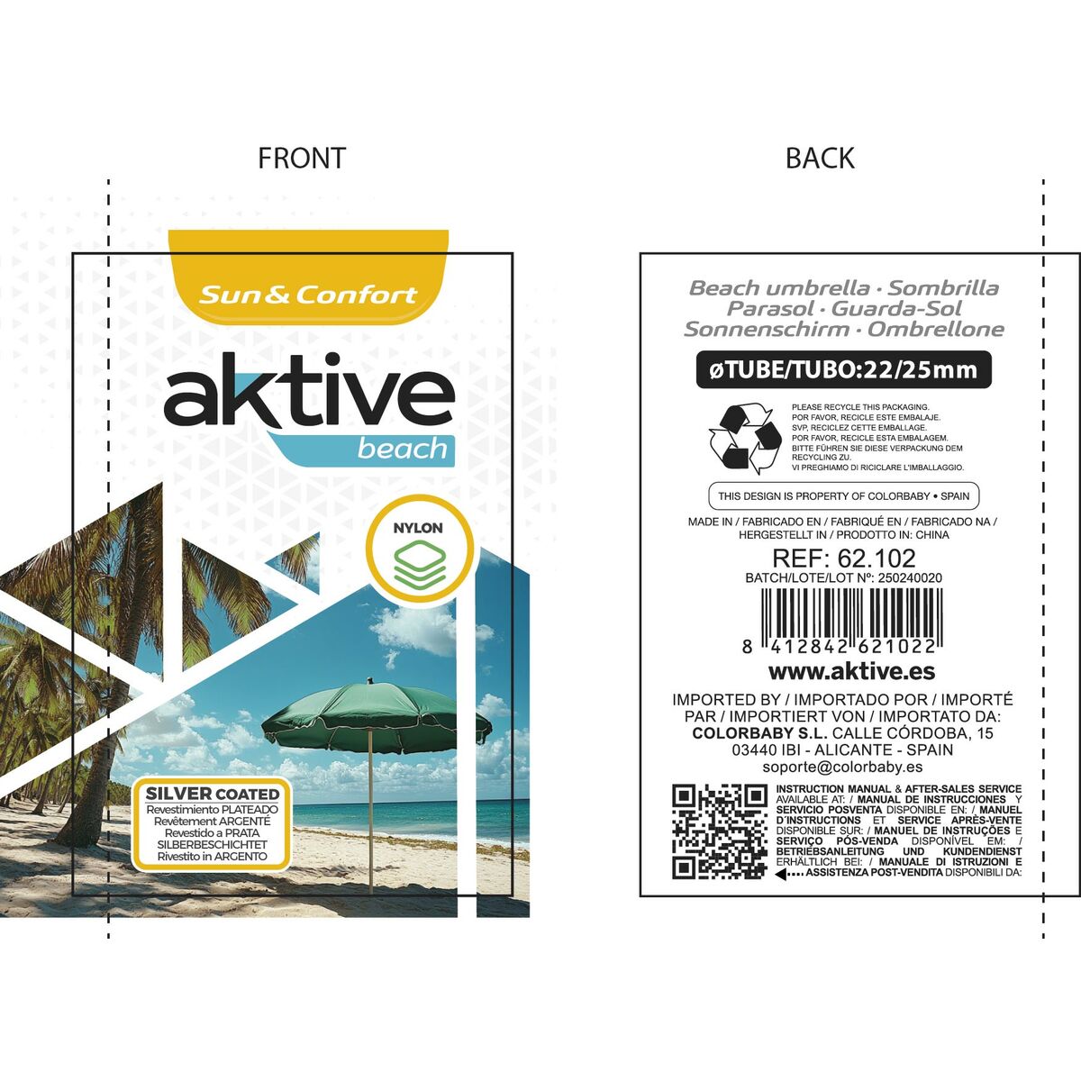 Ombrellone Aktive 200 x 203,5 x 200 cm 200 x 207 x 200 cm (6 Unità) - Immagine 5