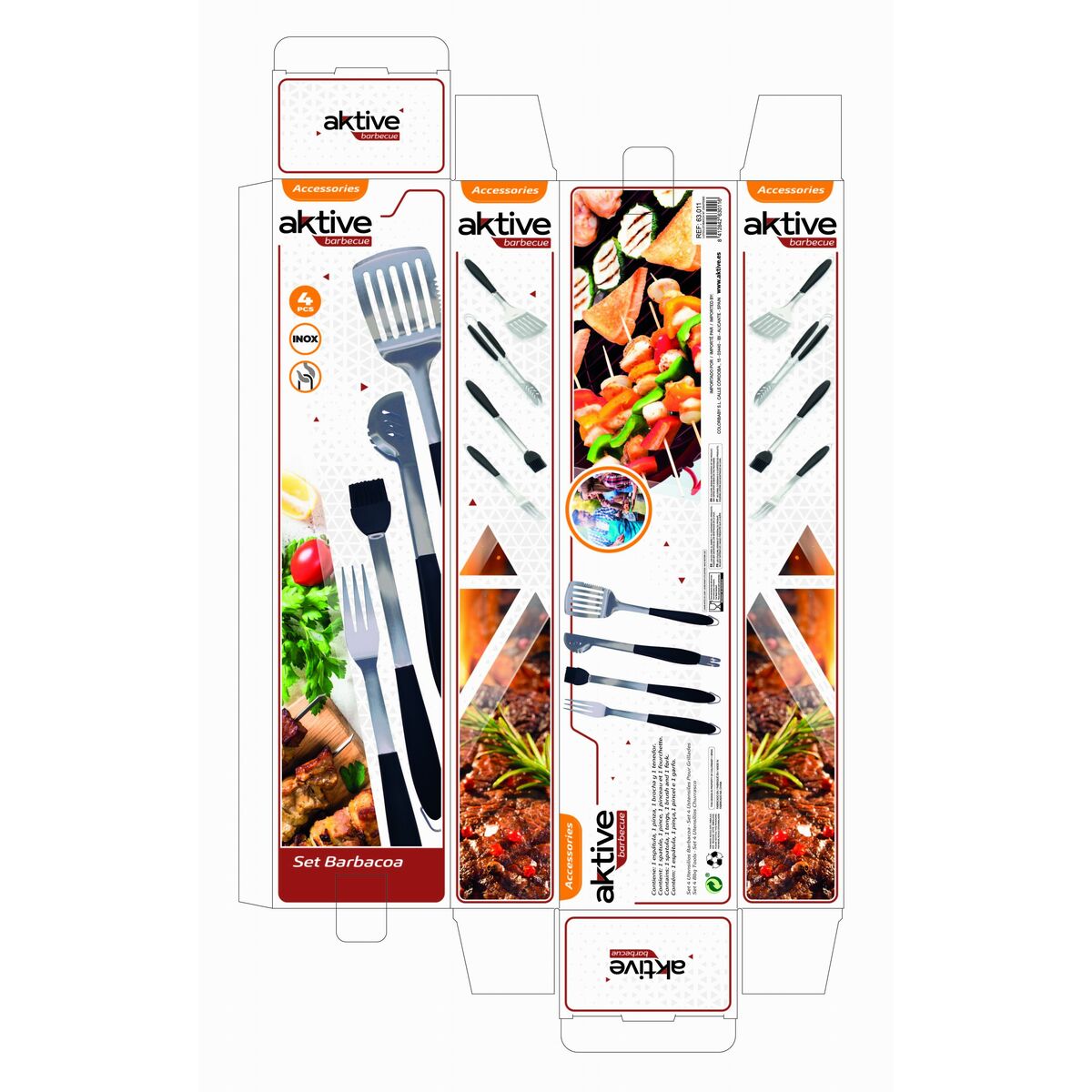 Set Utensili da Barbecue Aktive 4 Pezzi Barbecue Acciaio inossidabile 10 x 42 x 4 cm (4 Unità) - Immagine 8