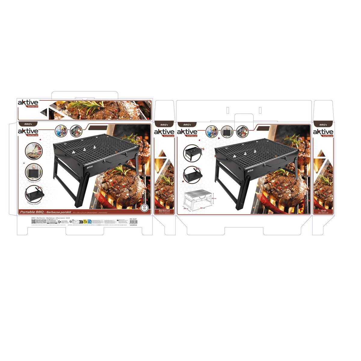 Barbecue Portatile Aktive Rettangolare Nero 50 x 23 x 30 cm (2 Unità) - Immagine 8