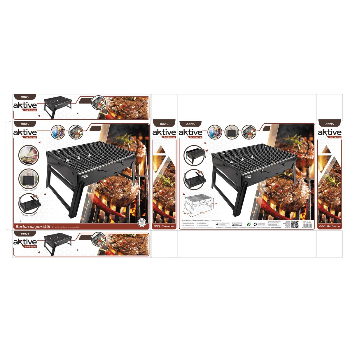 Barbecue Portatile Aktive Rettangolare Nero Acciaio 40 x 20 x 28 cm - Immagine 8
