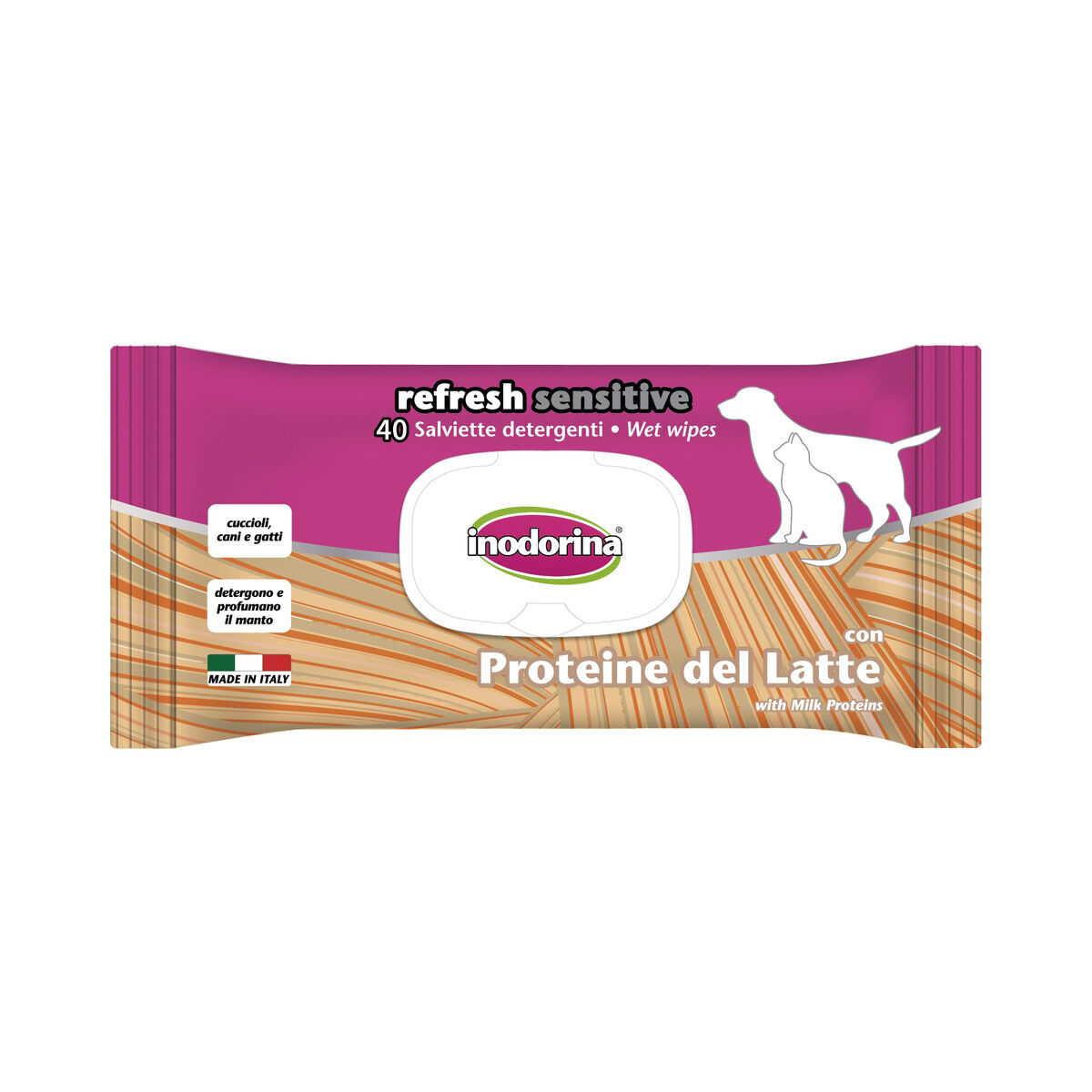 Salviettine Inumidite per Animali Domestici Inodorina REFRESH SENSITIVE Proteina del latte - Immagine 1