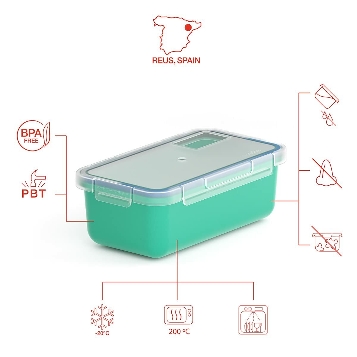 Contenitore per Conservare gli Alimenti Valira 6090/97 Ermetico Turchese Termoplastico PBT Rettangolare 750 ml - Immagine 4