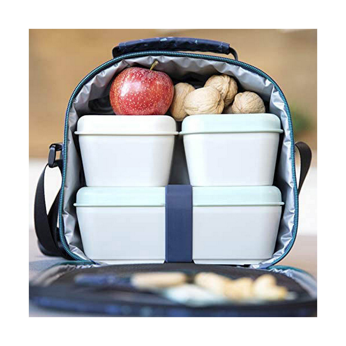 Porta Pranzo Quadrato con Coperchio Milan Verde 330 ml 12 x 10 x 7 cm Plastica (1 Unità) - Immagine 2