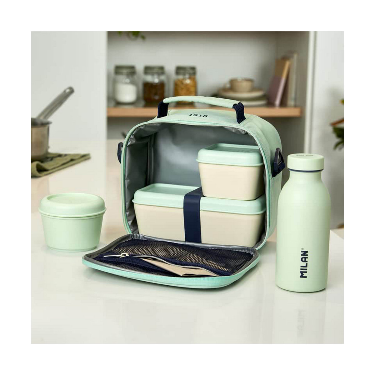 Porta Pranzo Quadrato con Coperchio Milan Verde 330 ml 12 x 10 x 7 cm Plastica (1 Unità) - Immagine 5