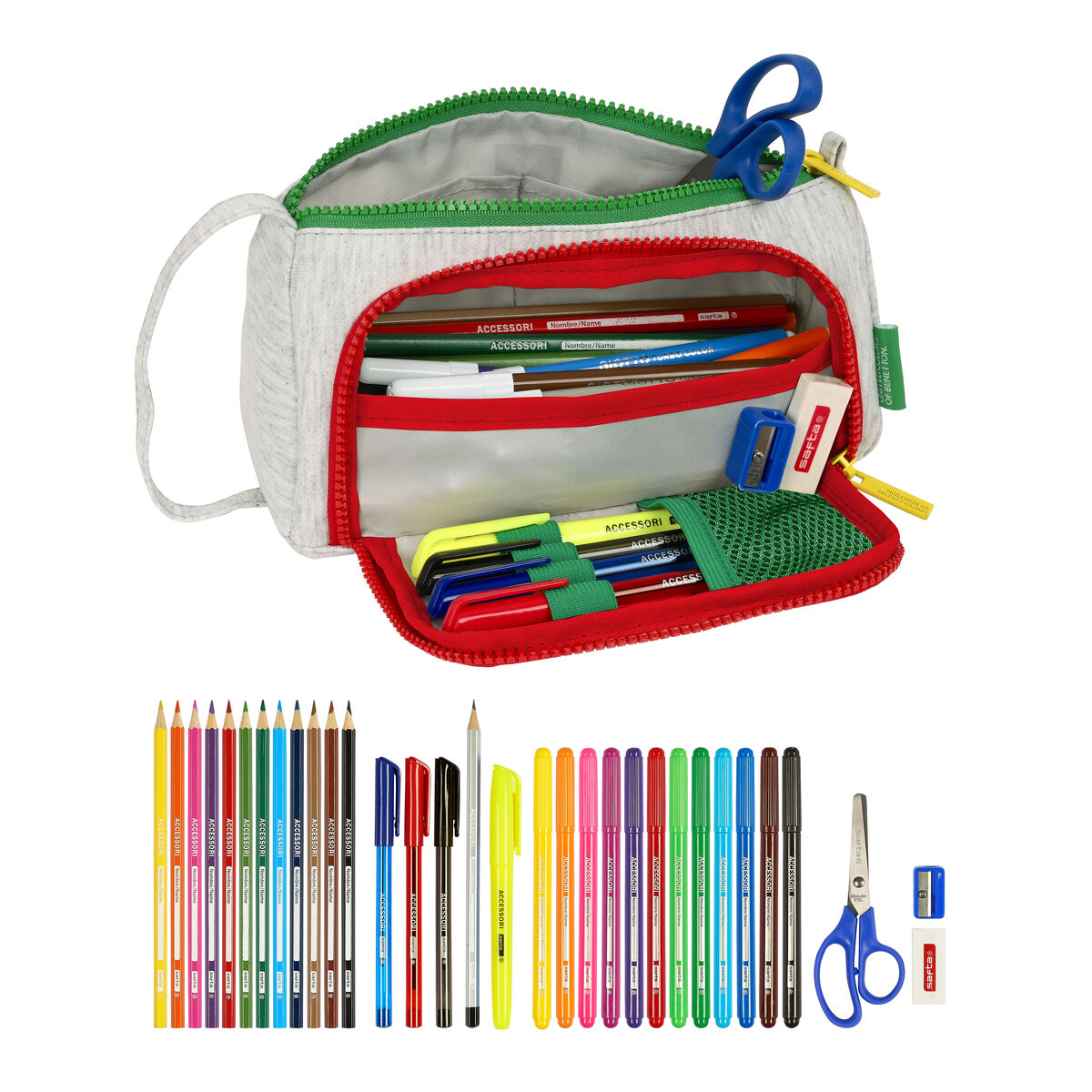 Astuccio per la Scuola con Accessori Benetton Pop Grigio 20 x 11 x 8.5 cm (32 Pezzi) - Immagine 3