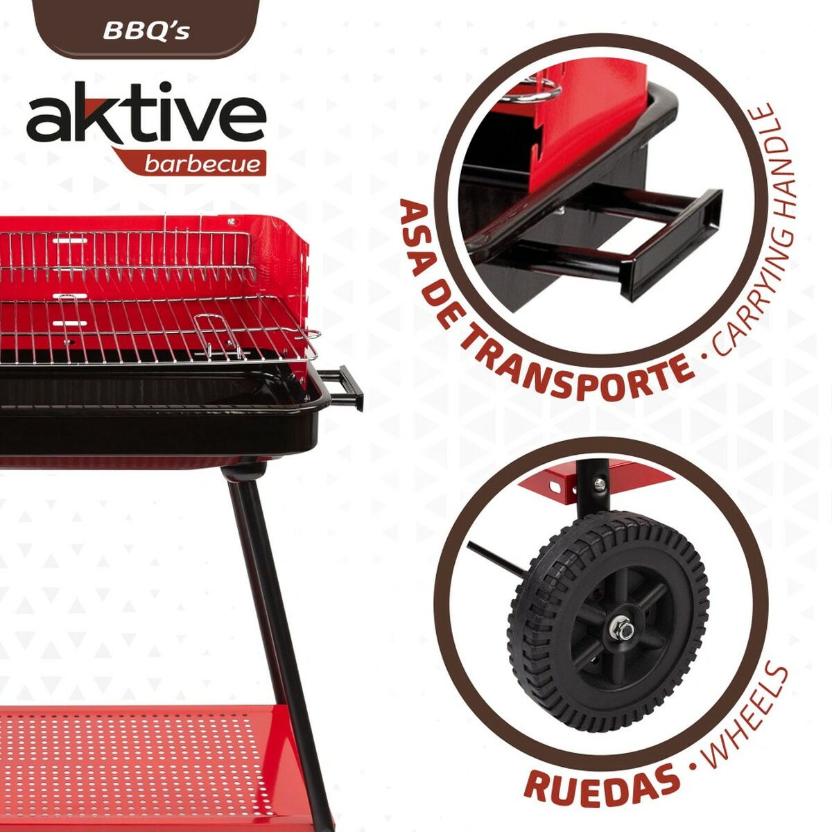 Barbecue a Carboni con Ruote Aktive Acciaio Plastica Metallo smaltato 66 x 85 x 44 cm Rosso - Immagine 2