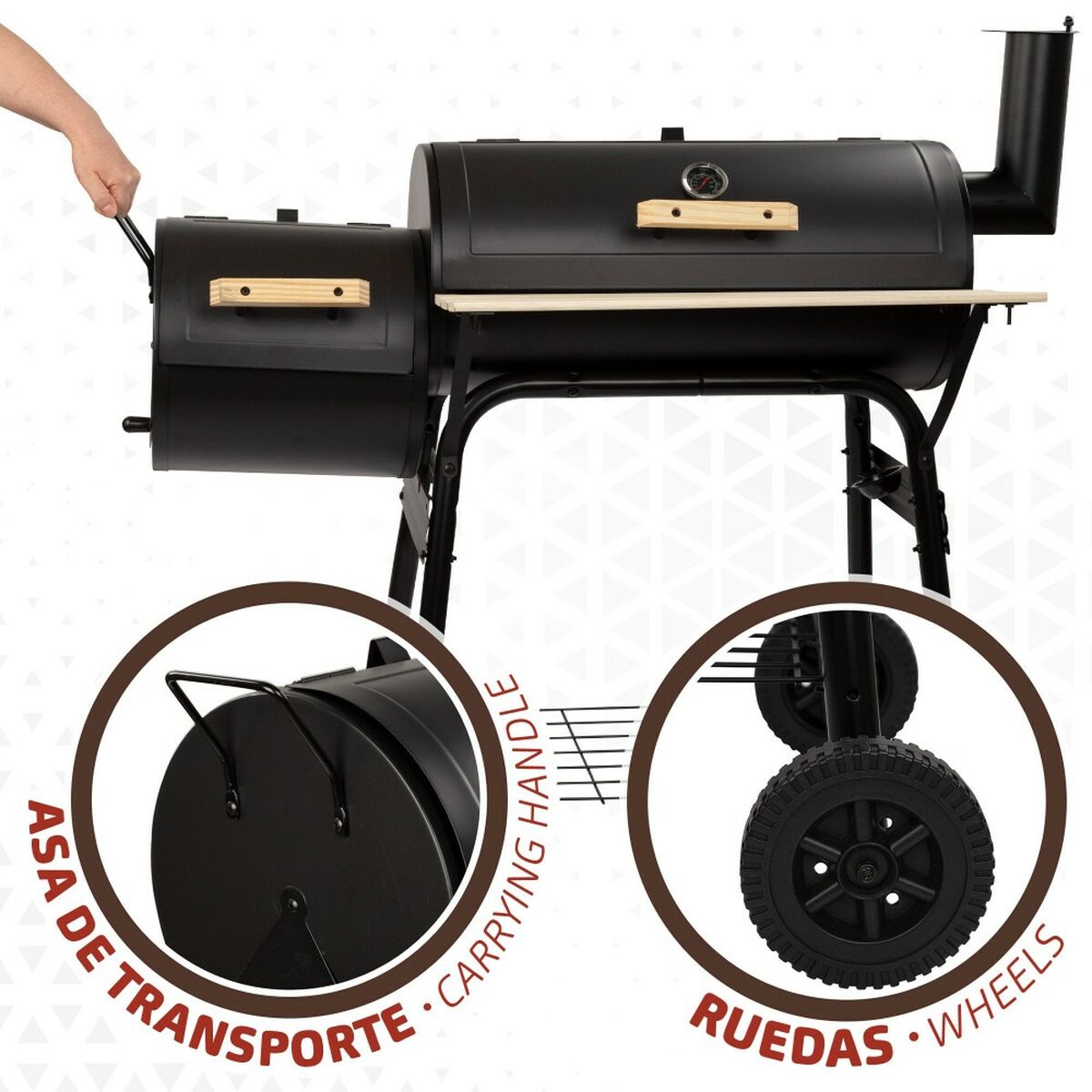 Barbecue a Carboni con Ruote Aktive Acciaio Plastica Metallo smaltato 106 x 106 x 61 cm Nero - Immagine 4