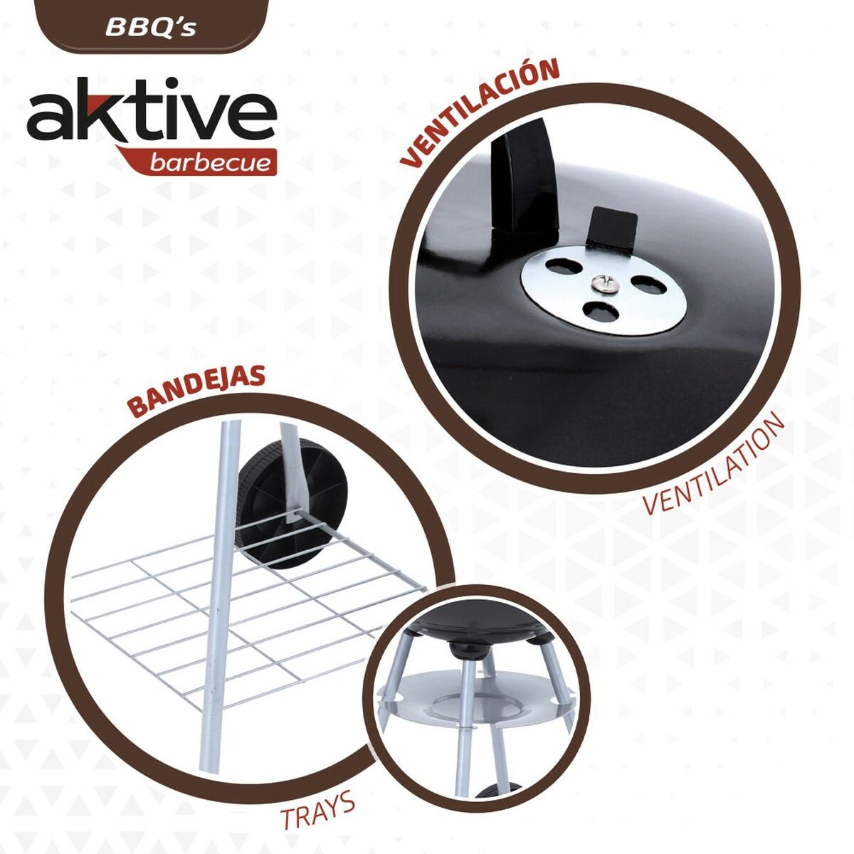 Barbecue a Carboni con Ruote Aktive Metallo smaltato 46 x 89 x 46 cm Nero - Immagine 4