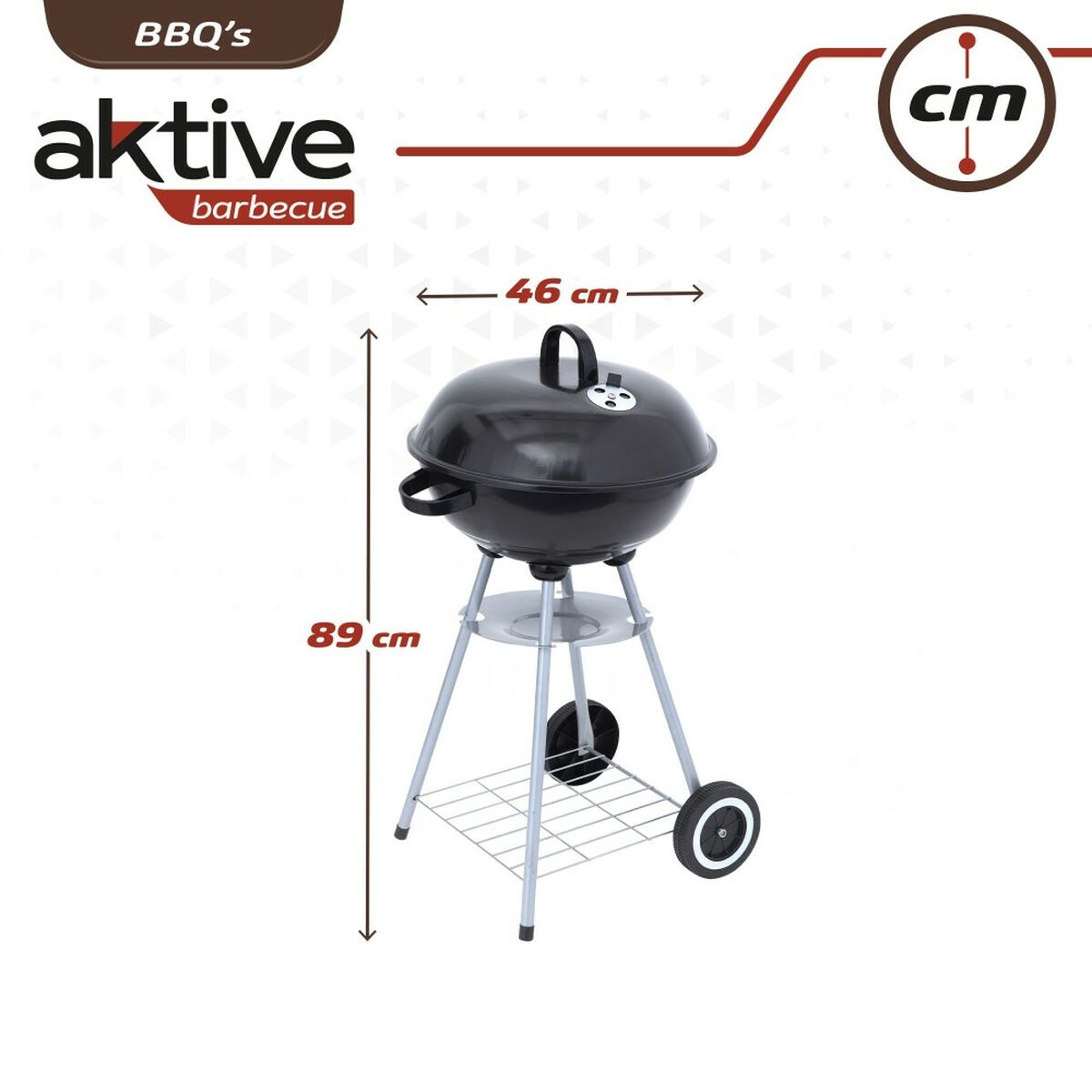Barbecue a Carboni con Ruote Aktive Metallo smaltato 46 x 89 x 46 cm Nero - Immagine 5