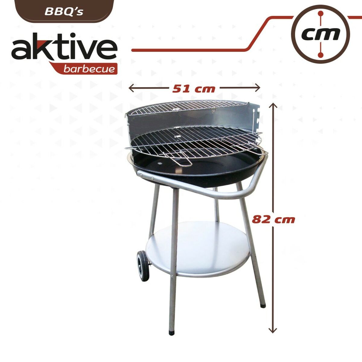 Barbecue a Carboni con Ruote Aktive Metallo smaltato 51 x 82 x 51 cm Nero - Immagine 5