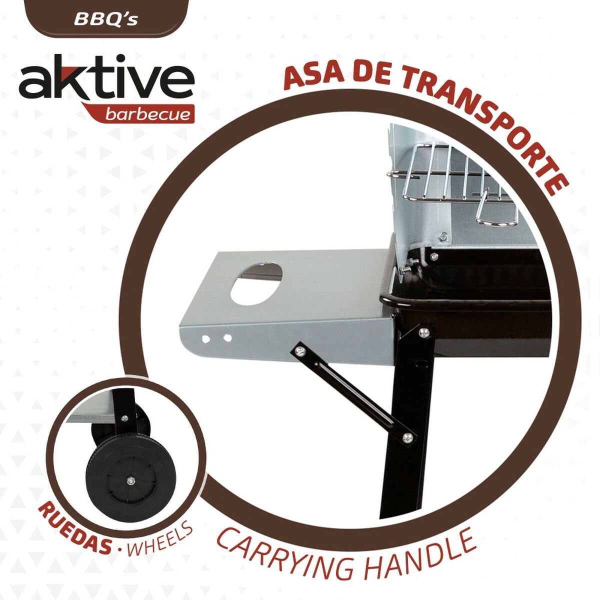 Barbecue a Carboni con Ruote Aktive Metallo smaltato 90 x 85 x 32 cm Nero - Immagine 3