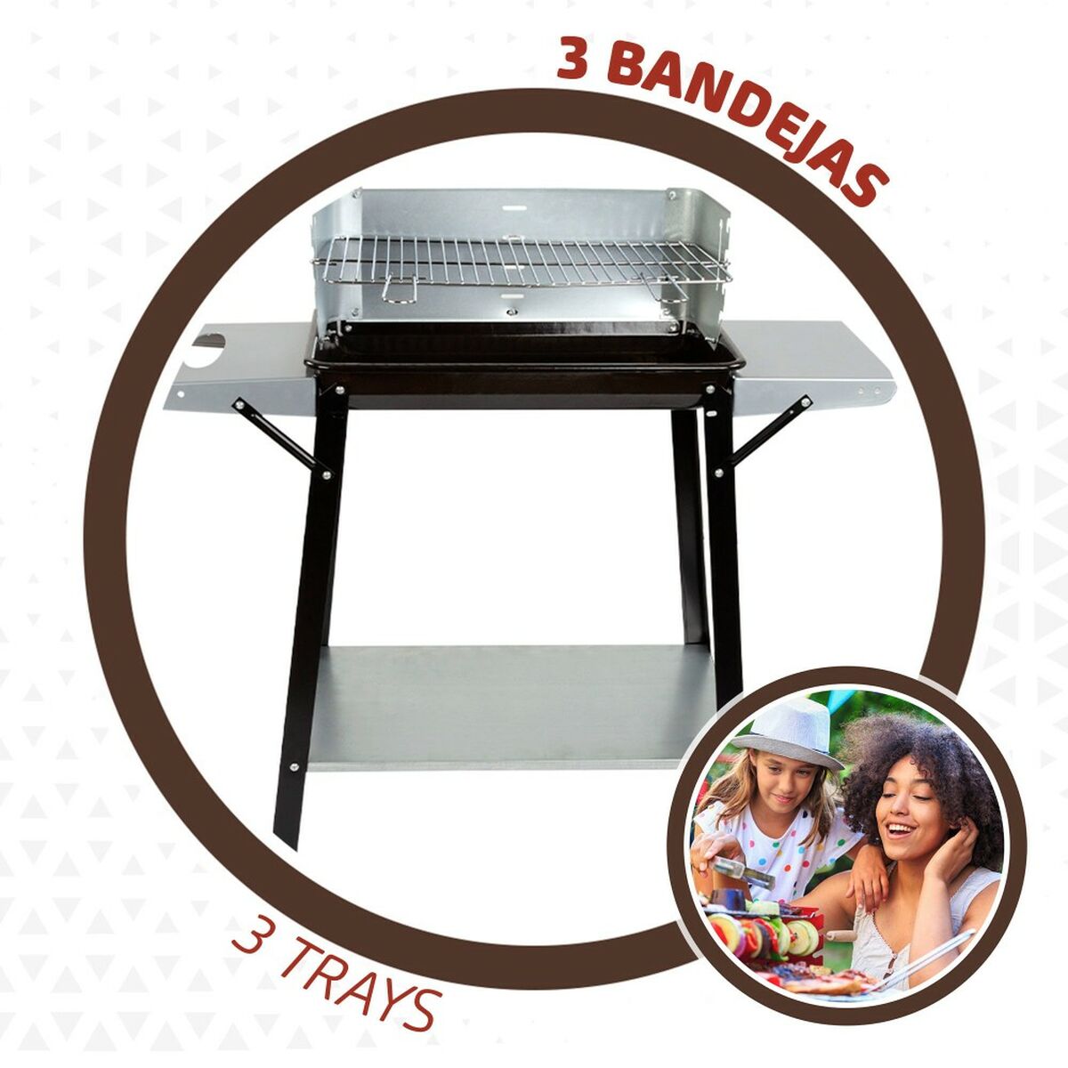Barbecue a Carboni con Ruote Aktive Metallo smaltato 90 x 85 x 32 cm Nero - Immagine 4
