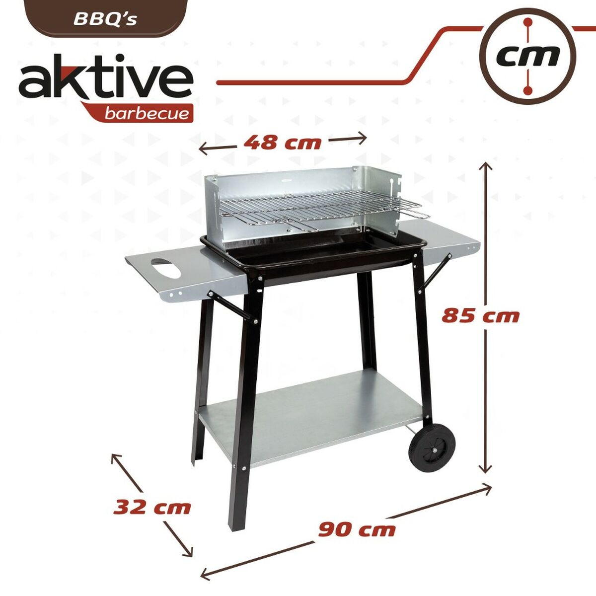 Barbecue a Carboni con Ruote Aktive Metallo smaltato 90 x 85 x 32 cm Nero - Immagine 5