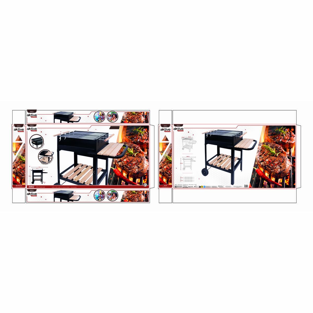 Barbecue a Carboni con Ruote Aktive Metallo smaltato 100,5 x 88,5 x 40 cm Nero - Immagine 7