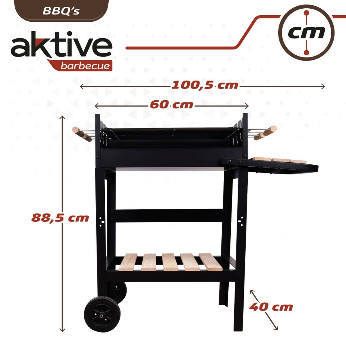Barbecue a Carboni con Ruote Aktive Metallo smaltato 100,5 x 88,5 x 40 cm Nero - Immagine 5