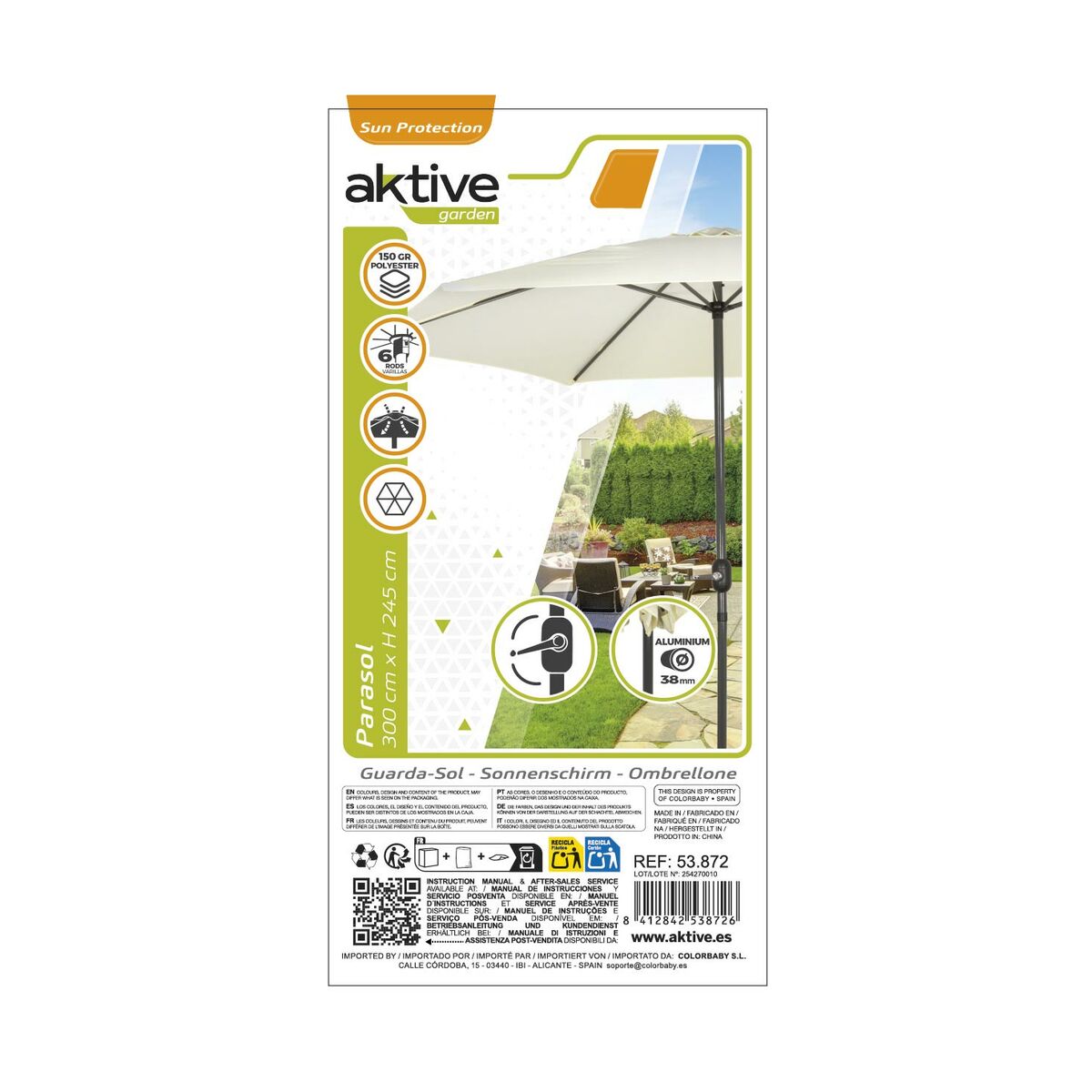 Ombrellone Aktive Crema Ø 300 cm 300 x 245 x 300 cm - Immagine 3