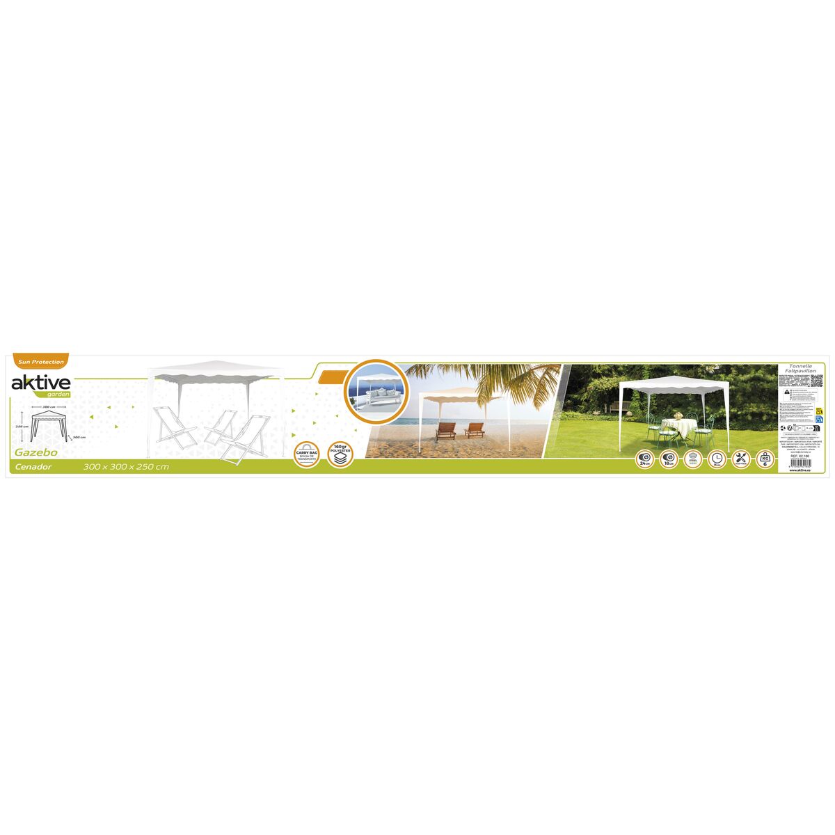 Gazebo Aktive 300 x 250 x 300 cm Acciaio Bianco Plastica - Immagine 5