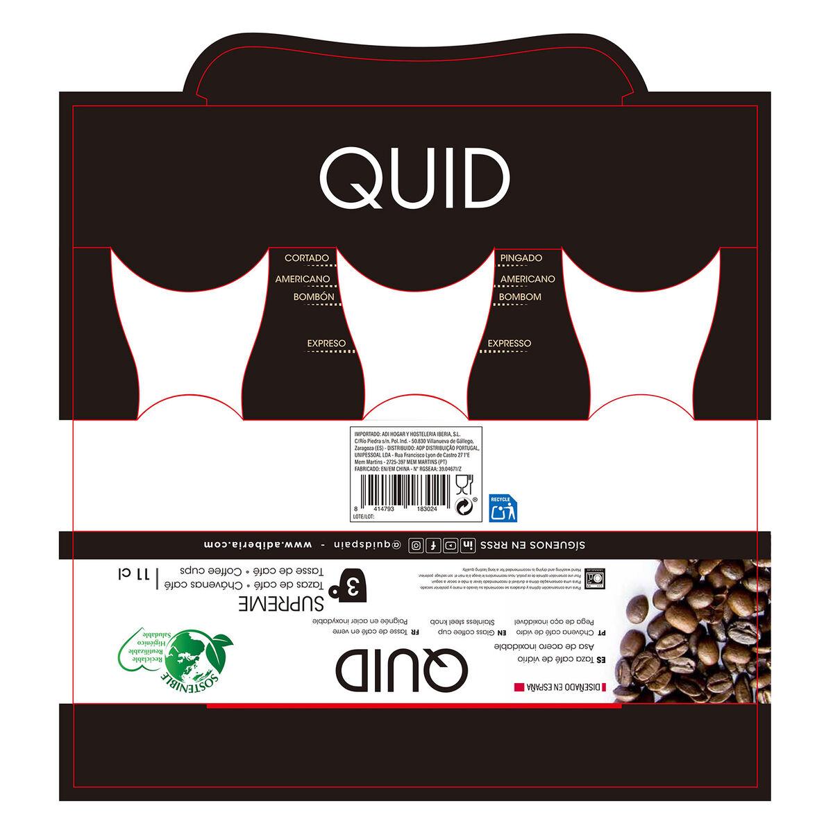 Set di Tazze da Caffè Quid Supreme Trasparente Vetro Acciaio 110 ml 3 Pezzi - Immagine 4