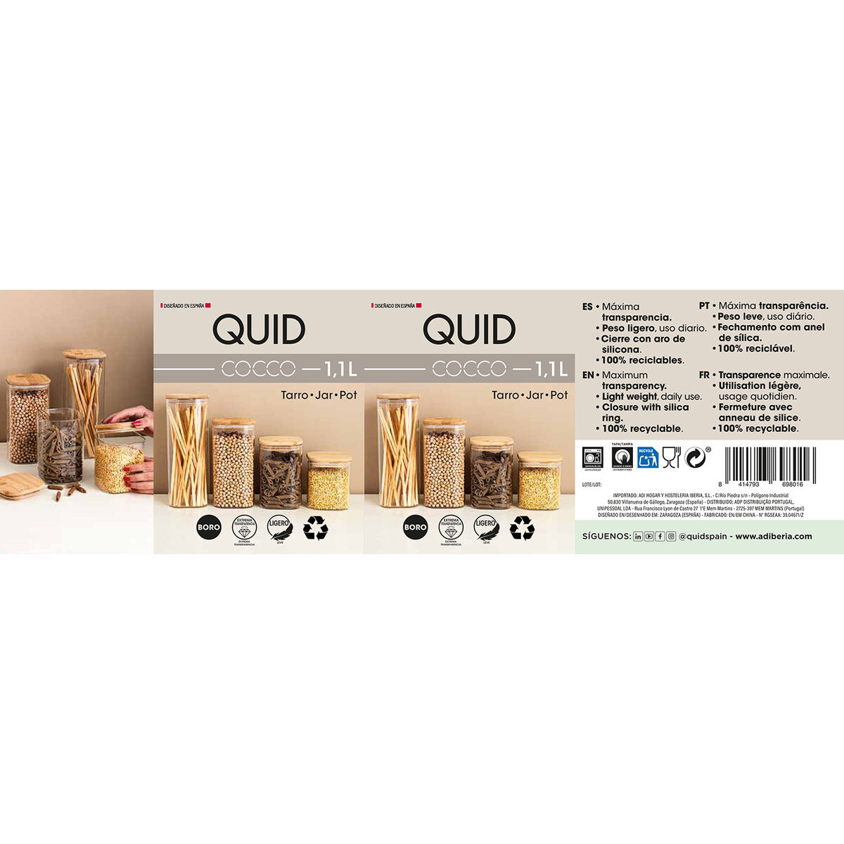 Barattolo Quid Cocco Trasparente Silicone Vetro (1,1L) - Immagine 3