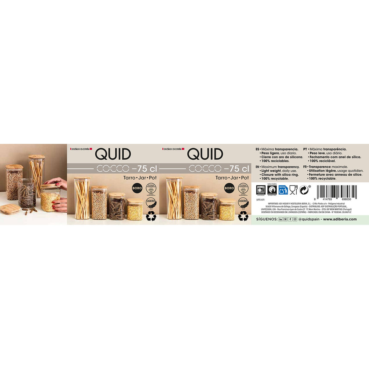 Barattolo Quid Cocco Trasparente Vetro Silicone 750 ml - Immagine 3