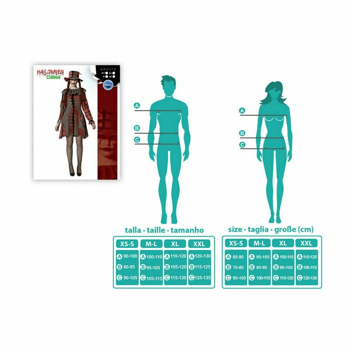 Costume per Adulti Grigio Bambola Voodoo (2 Pezzi) - Immagine 8