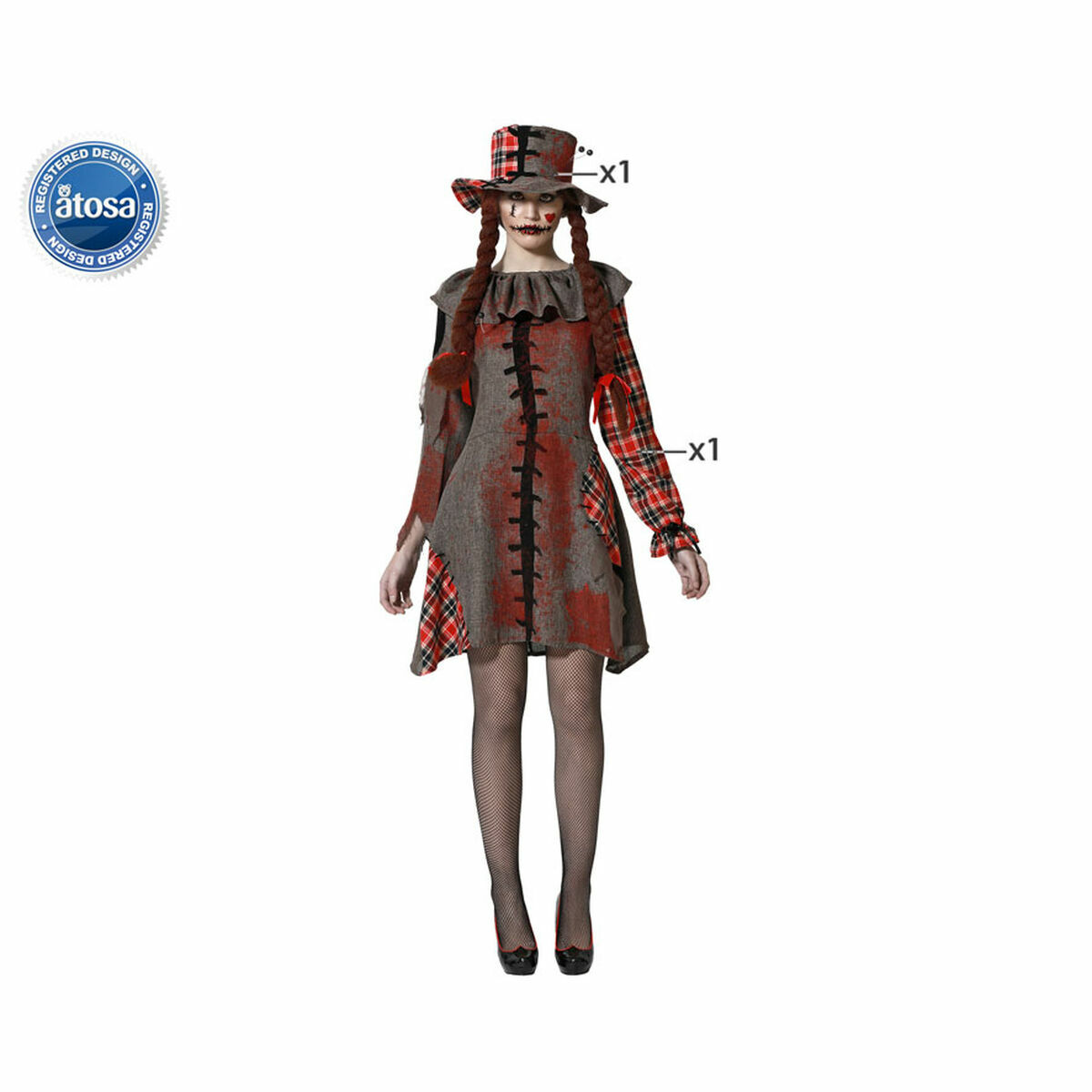 Costume per Adulti Grigio Bambola Voodoo (2 Pezzi) - Immagine 2