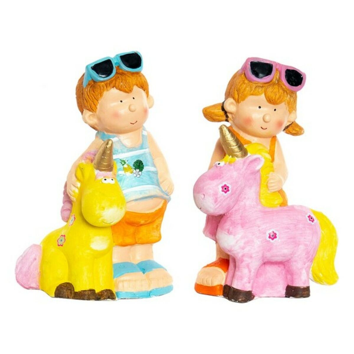 Statua Decorativa DKD Home Decor Azzurro Rosa Bambini Unicorno Mediterraneo 23 x 19 x 40 cm (2 Unità)