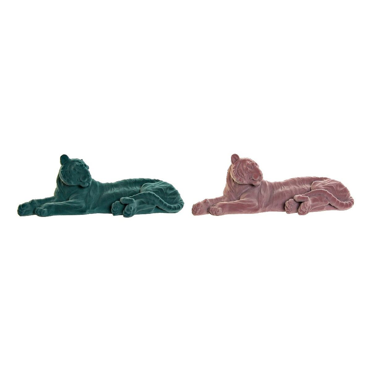 Statua Decorativa DKD Home Decor Verde Rosa chiaro Tigre 36 x 17,5 x 13,3 cm (2 Unità)