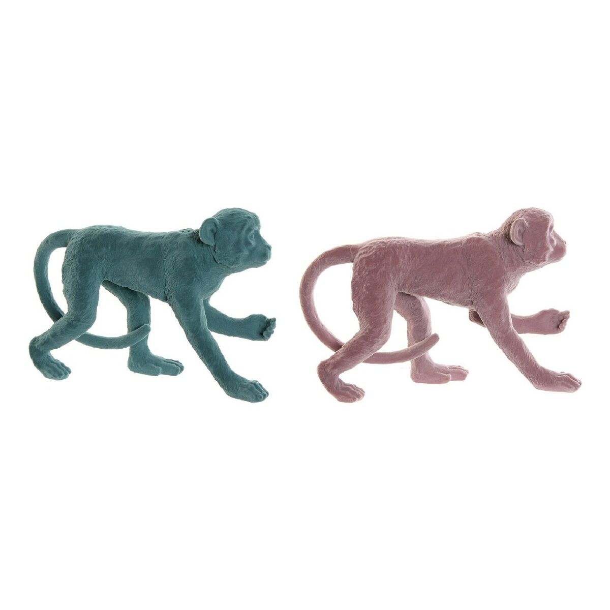 Statua Decorativa DKD Home Decor Verde Rosa Scimmia Tropicale 31 x 9,5 x 19 cm (2 Unità)