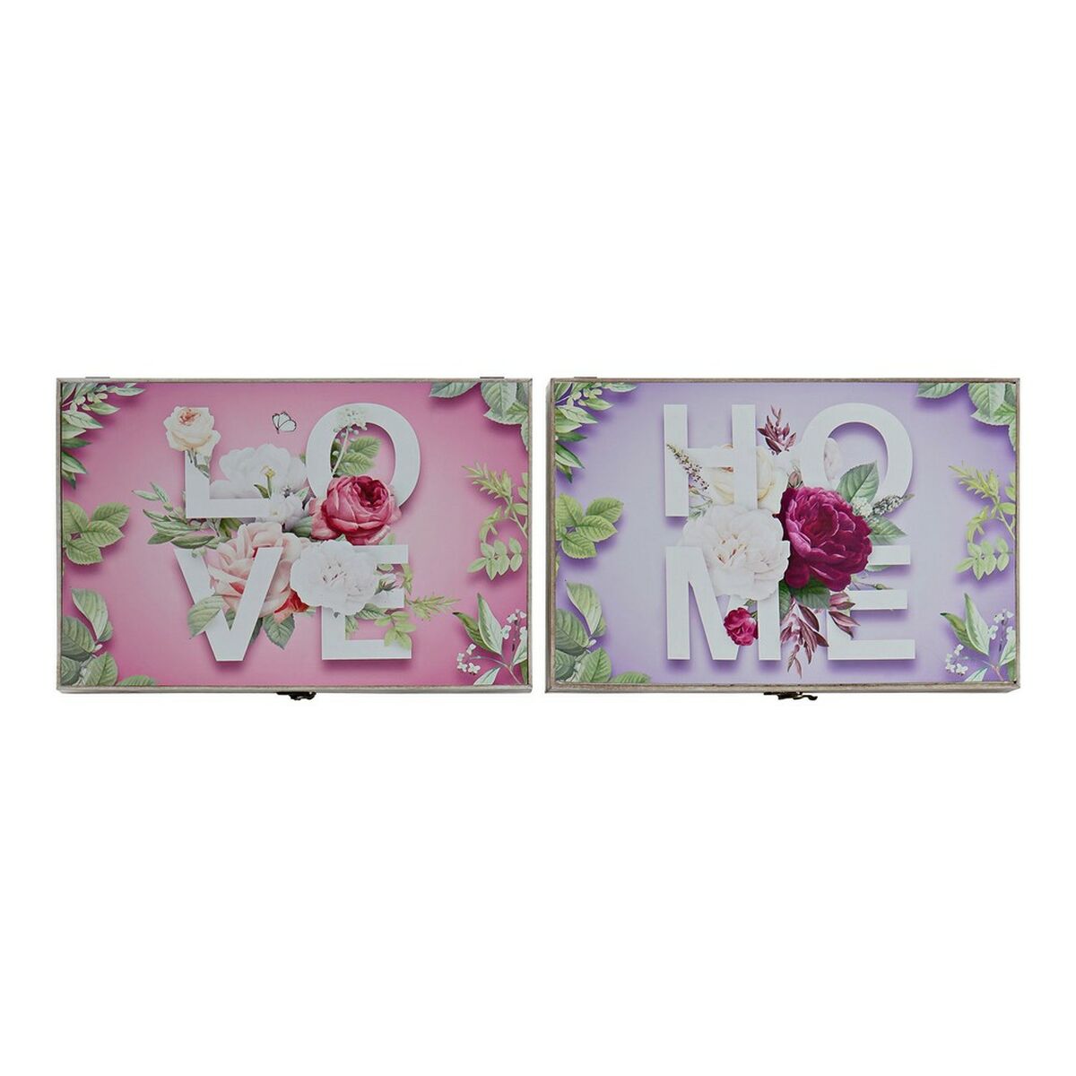 Scatola Decorativa DKD Home Decor Rosa Lilla Legno MDF Tropicale Contatore (2 Unità)