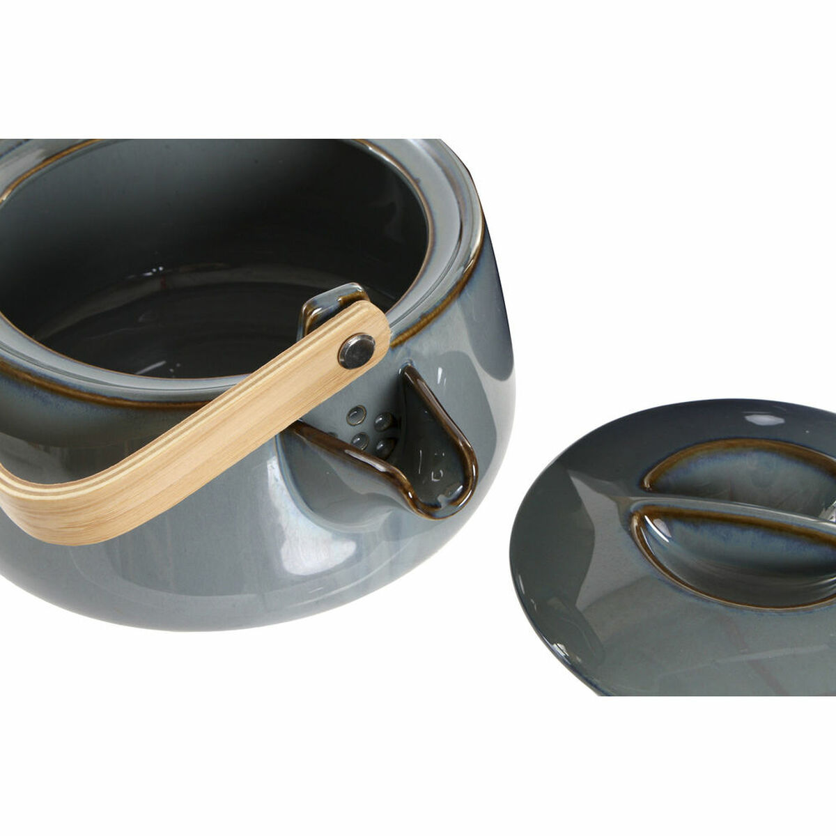 Teiera DKD Home Decor 21 x 17 x 10 cm Porcellana Grigio 1 L - Immagine 3
