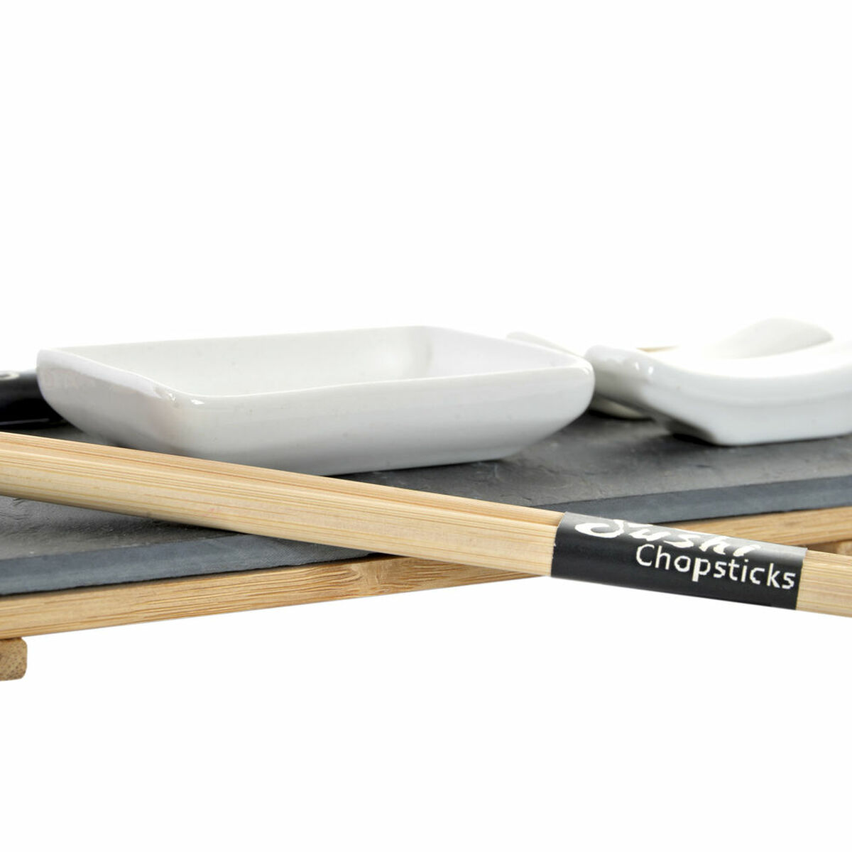 Set per Sushi DKD Home Decor Marrone Nero Naturale Bambù Lavagna 30 x 10 x 3,5 cm (9 Pezzi) (30 x 10 x 3,5 cm) - Immagine 2