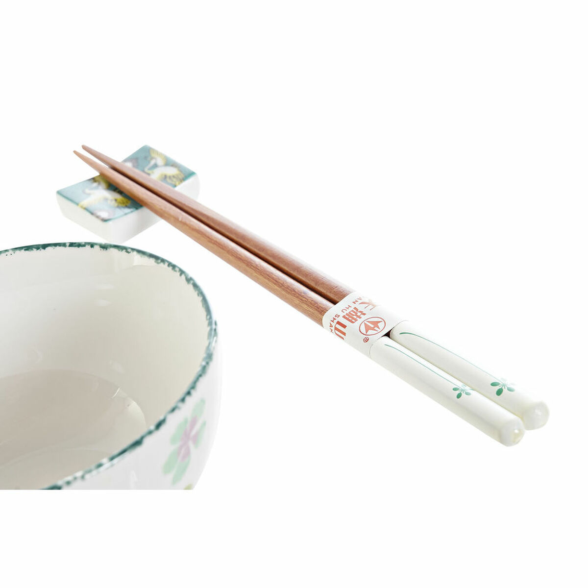 Set per Sushi DKD Home Decor 25 x 25 x 6,5 cm Porcellana Legno Bianco Verde Orientale (6 Pezzi) (25 x 25 x 6,5 cm) (6 pcs) - Immagine 2
