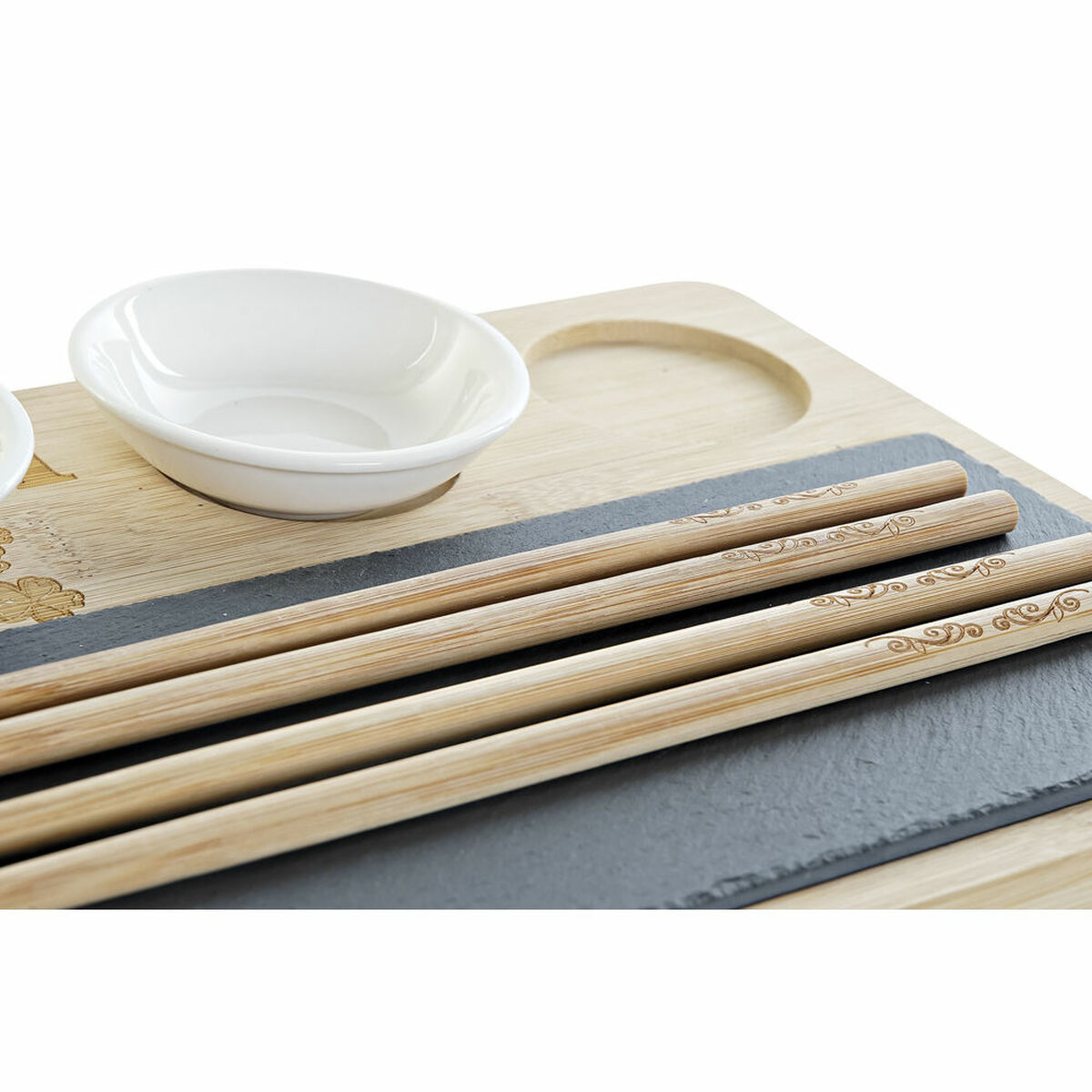 Set per Sushi DKD Home Decor PC-186227 Bianco Nero Naturale Bambù Lavagna Moderno Orientale 28,5 x 18,5 x 2,6 cm (9 Pezzi) (28,5 - Immagine 3