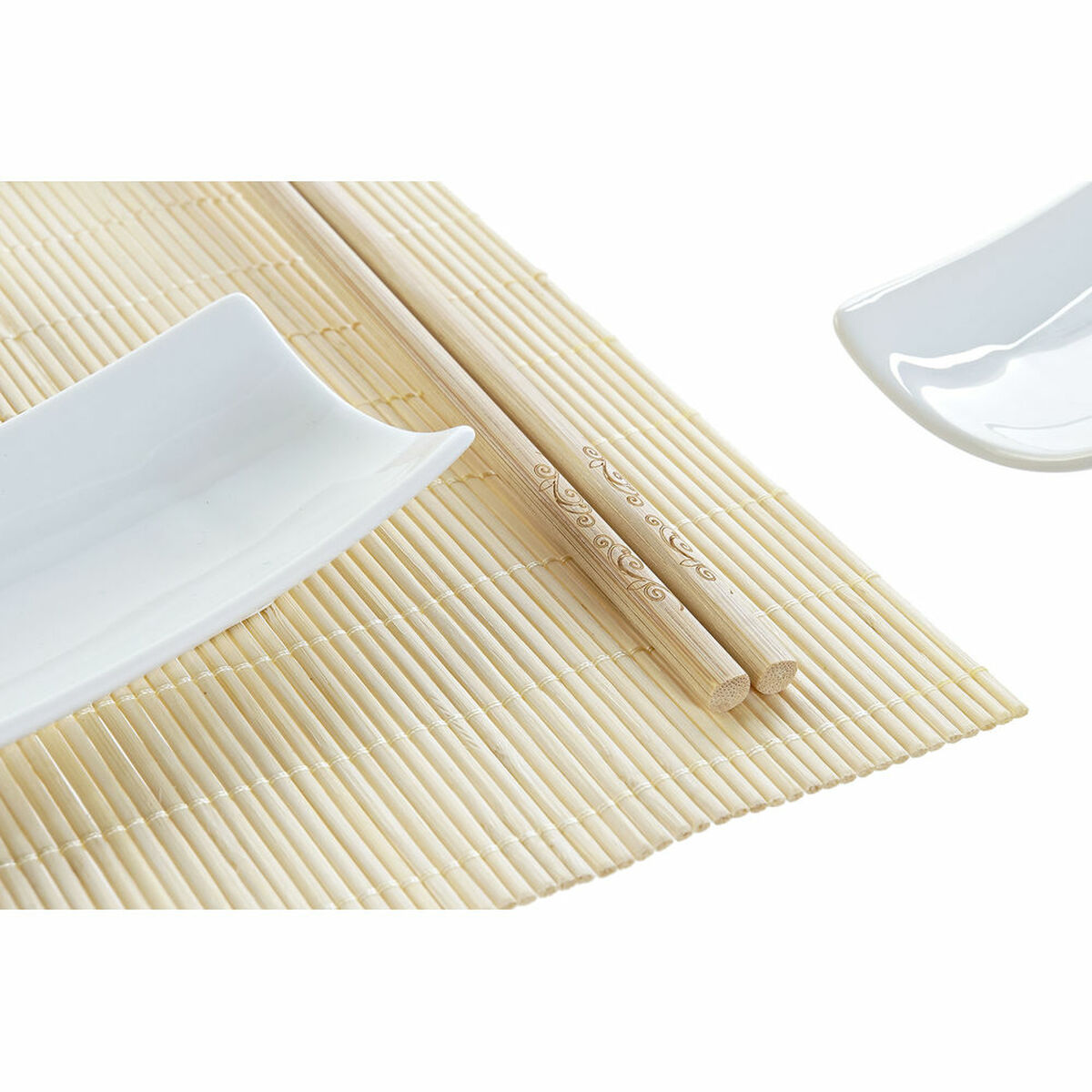 Set per Sushi DKD Home Decor Bambù Gres Bianco Naturale Orientale 28,5 x 19,5 x 3,3 cm (9 Pezzi) (28,5 x 19,5 x 3,3 cm) - Immagine 2