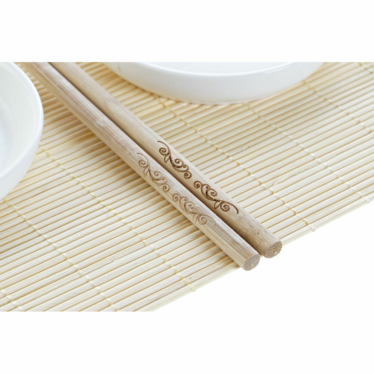 Set per Sushi DKD Home Decor Bambù Plastica Gres Bianco Naturale Orientale 28,8 x 19,8 x 3 cm (7 Pezzi) (28,8 x 19,8 x 3 cm) - Immagine 2