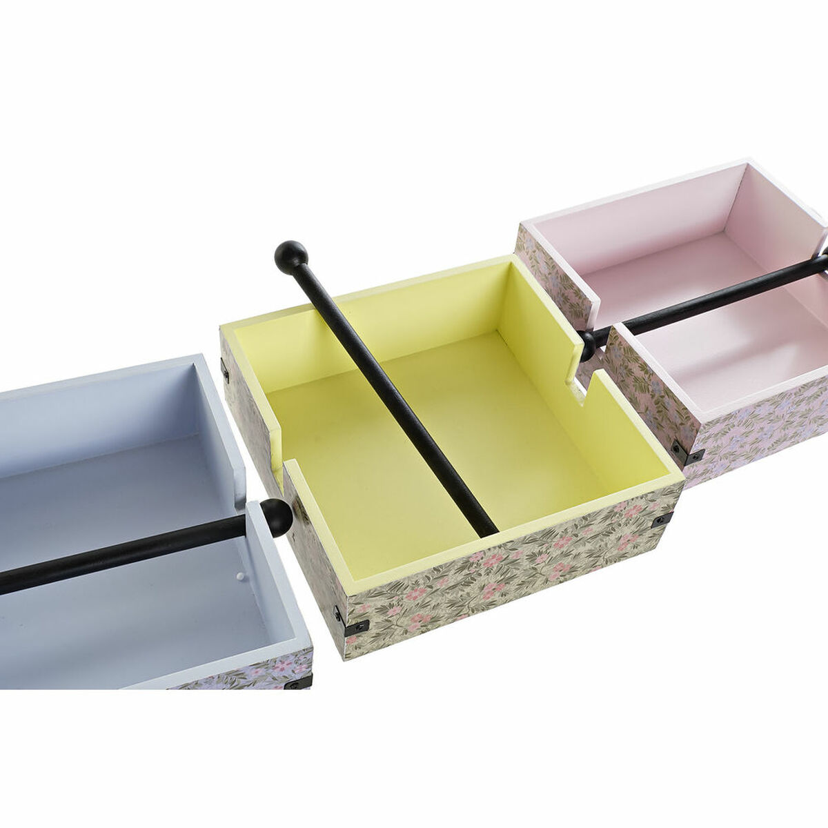 Portatovagliolo DKD Home Decor Azzurro Verde Rosa Metallo Legno MDF 3 Pezzi 22 x 18 x 6 cm - Immagine 2