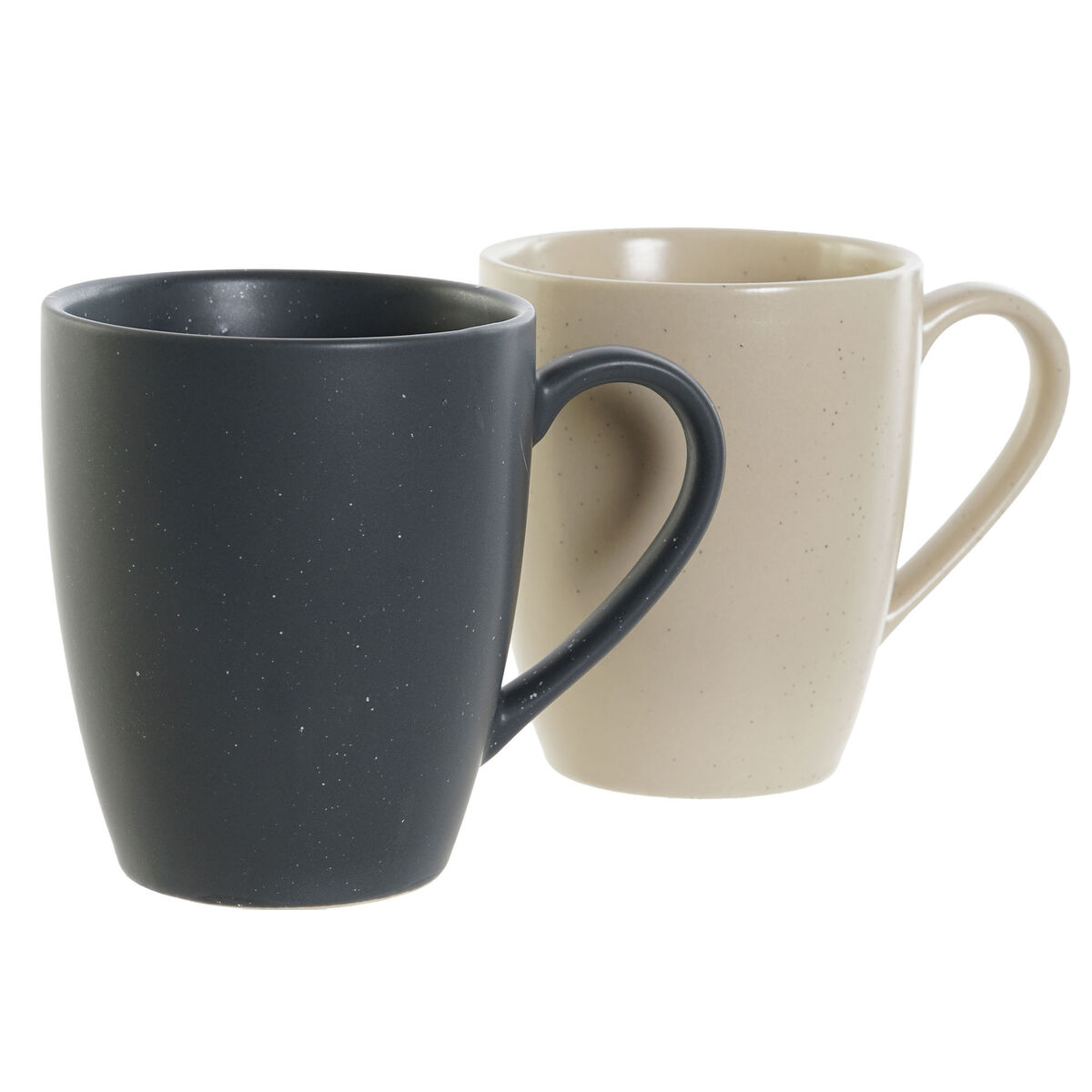 Set di Tazze DKD Home Decor Beige Grigio scuro Legno d'albero della gomma Gres 300 ml 19 x 13 x 31 cm (4 Pezzi) - Immagine 2