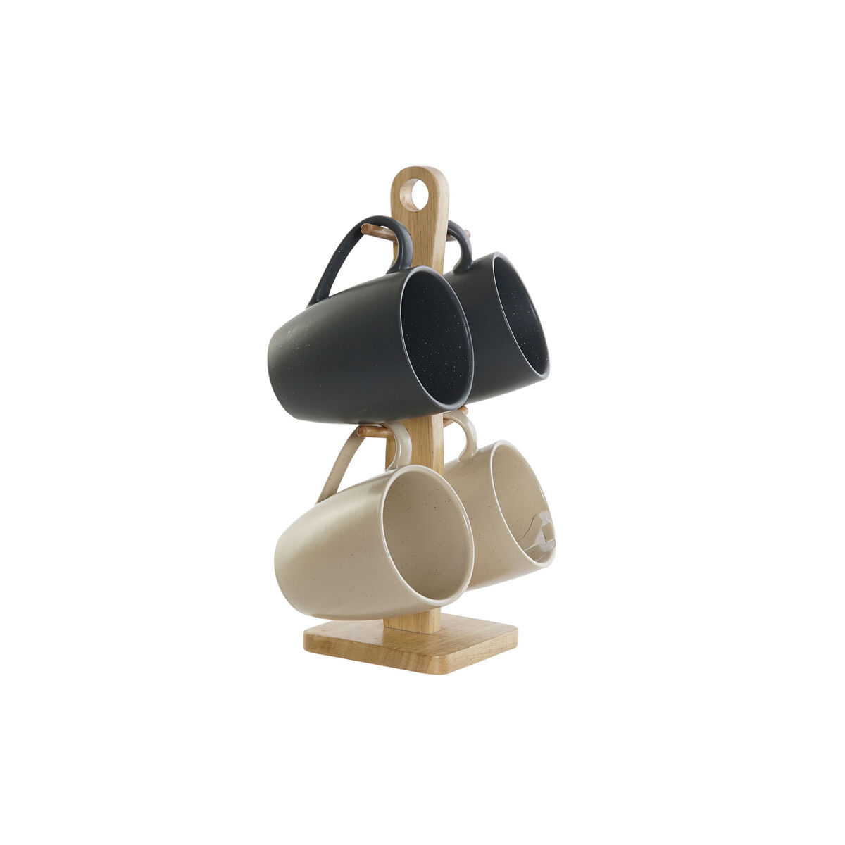 Set di Tazze DKD Home Decor Beige Grigio scuro Legno d'albero della gomma Gres 300 ml 19 x 13 x 31 cm (4 Pezzi) - Immagine 3