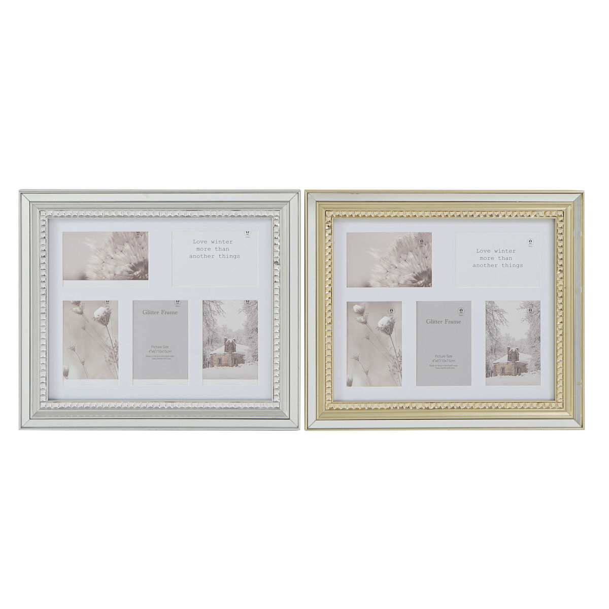 Cornice Portafoto DKD Home Decor Luxury 46,5 x 2 x 40 cm Cristallo Argentato Dorato polistirene Tradizionale (2 Unità)