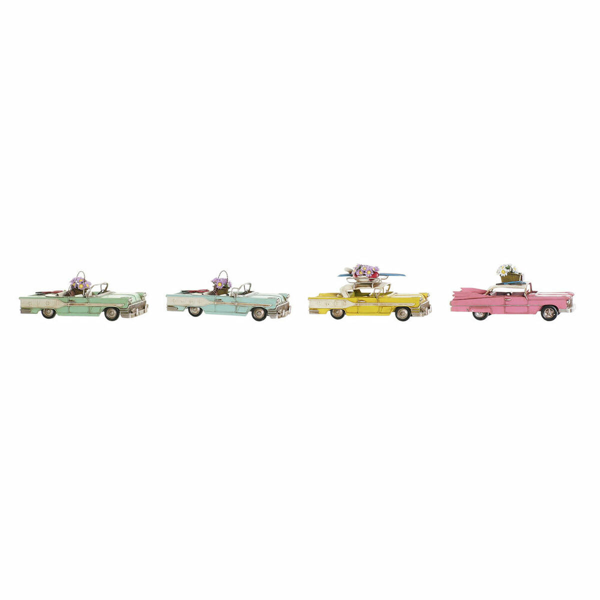 Statua Decorativa DKD Home Decor Giallo Azzurro Verde Rosa Macchina Vintage 25,8 x 10,5 x 9,5 cm (4 Unità) (4 Pezzi)