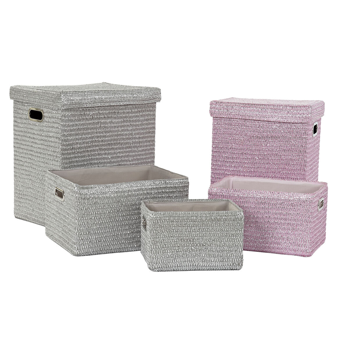 Cestino Multiuso DKD Home Decor Rosa Argentato polipropilene 44 x 36 x 50 cm 4 Kg 5 Pezzi
