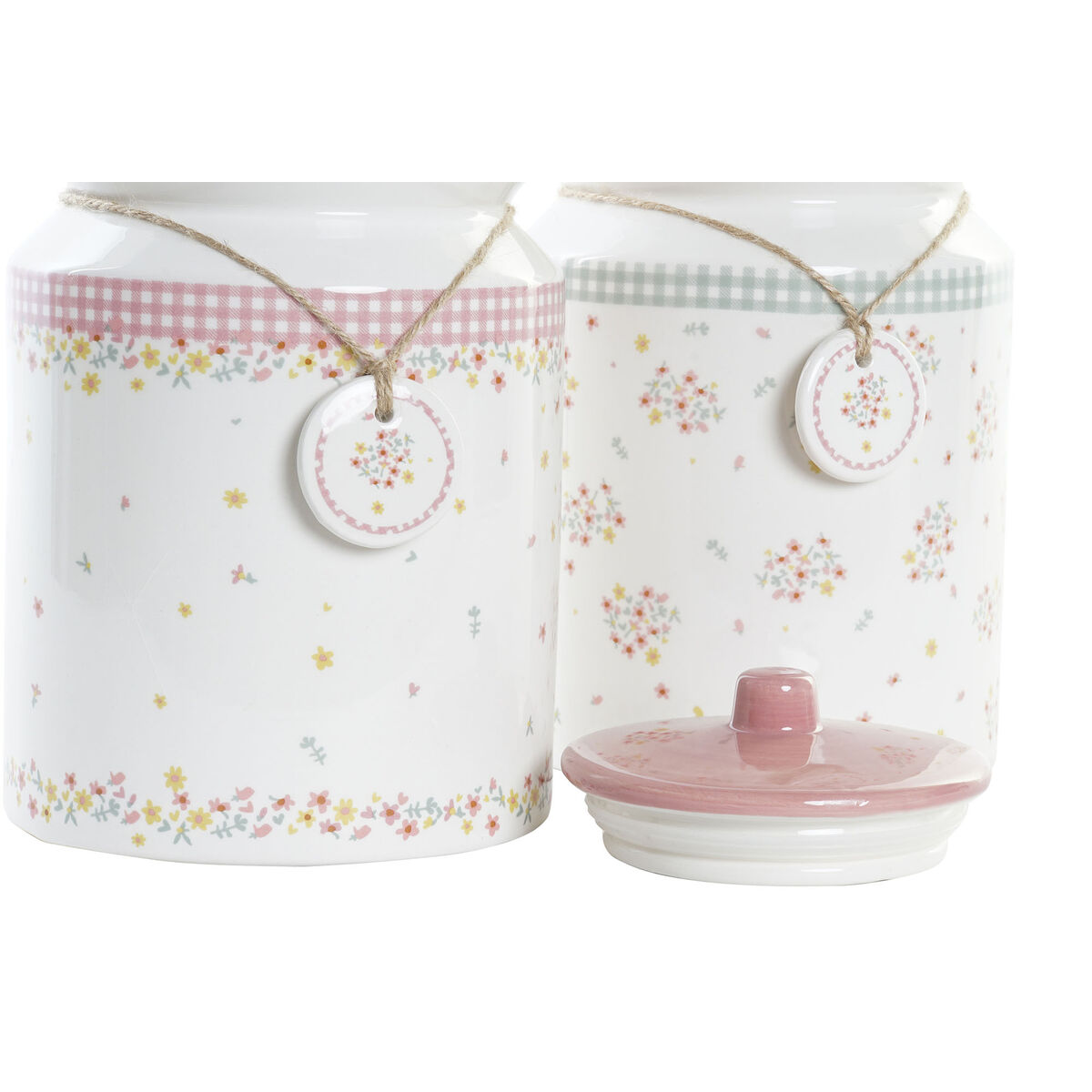 Barattolo DKD Home Decor Verde Rosa Vichy 15,5 x 15,5 x 21 cm (2 Unità) - Immagine 3