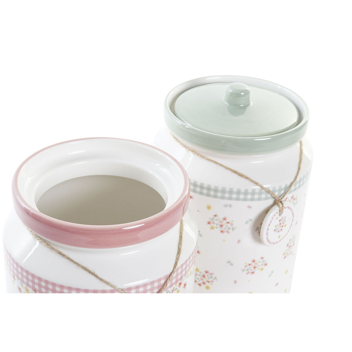 Barattolo DKD Home Decor Verde Rosa Vichy 15,5 x 15,5 x 21 cm (2 Unità) - Immagine 2